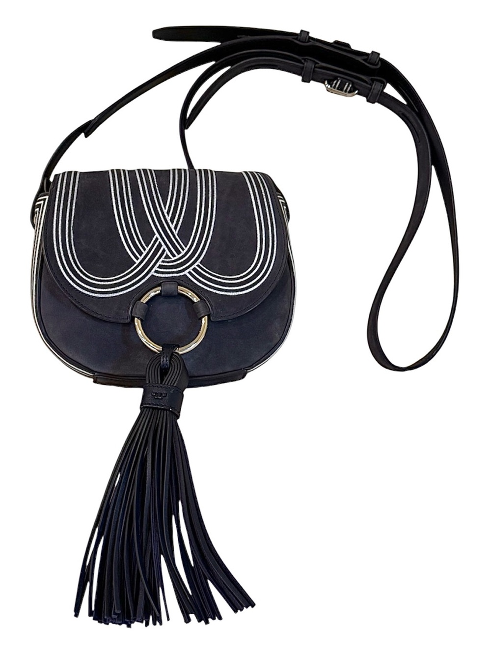 Tory Burch crossbody tassel saddle bag true navy